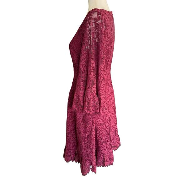 Modcloth Dress Womens Burgundy Lace Through The Bluebells Bell Sleeves S Boho - Picture 3 of 13